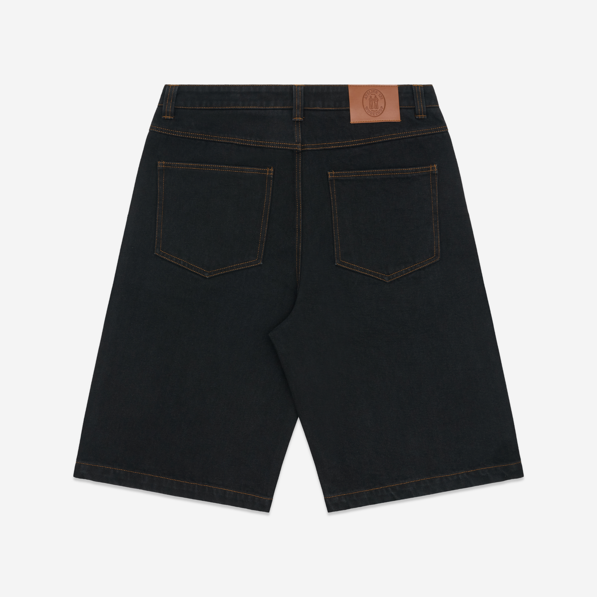 Pleated Denim Shorts - Black / Tobacco