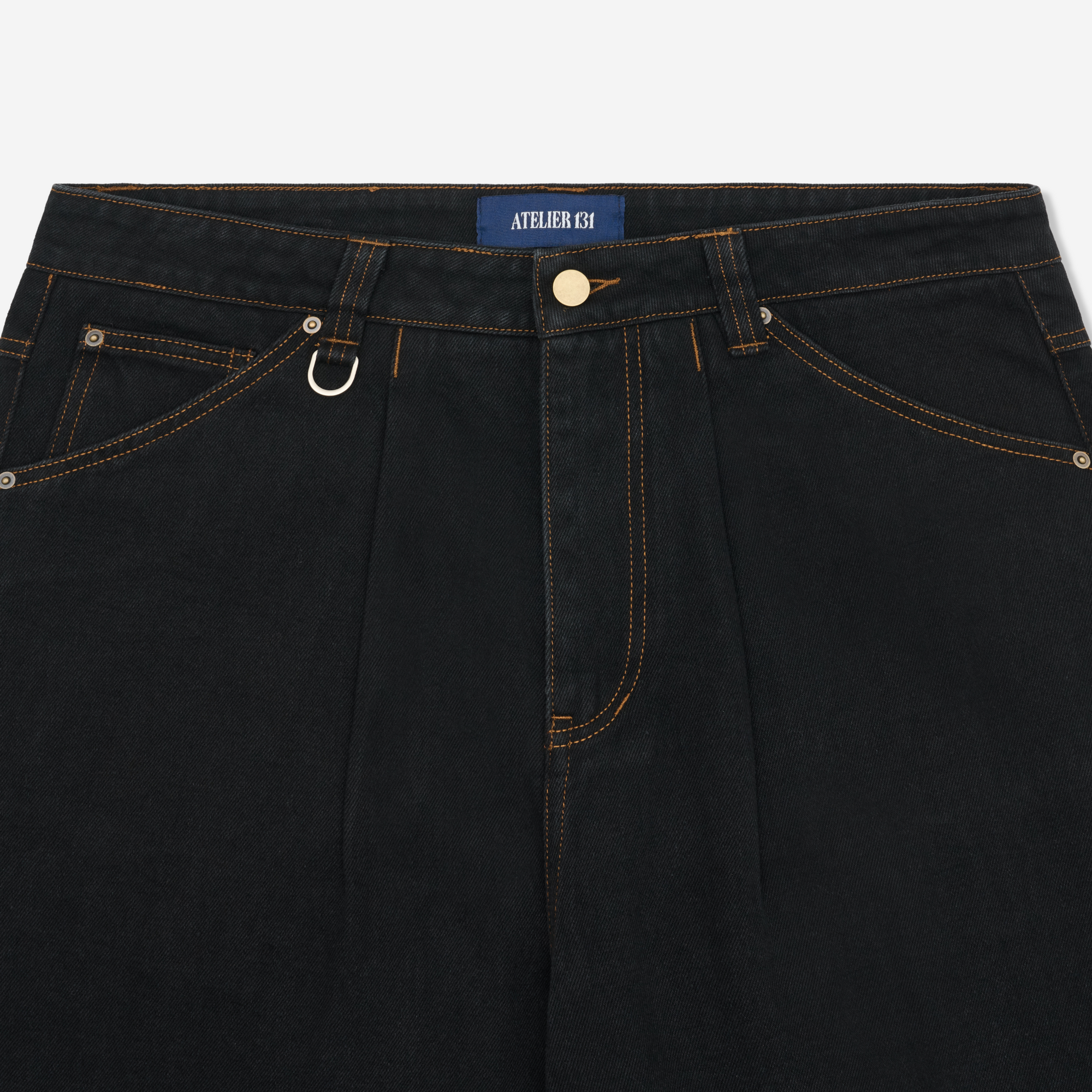 Pleated Denim Shorts - Black / Tobacco