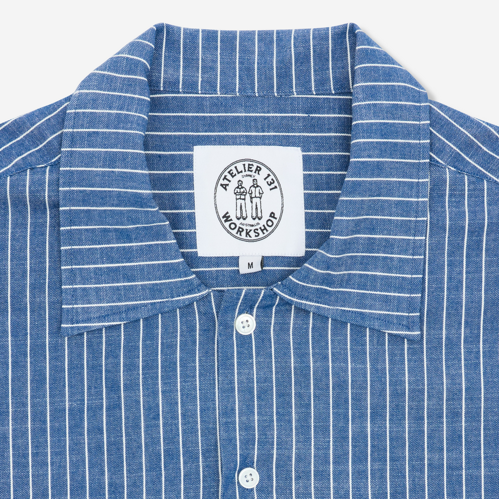 Boxy Button Up Shirt - Blue Pinstripe