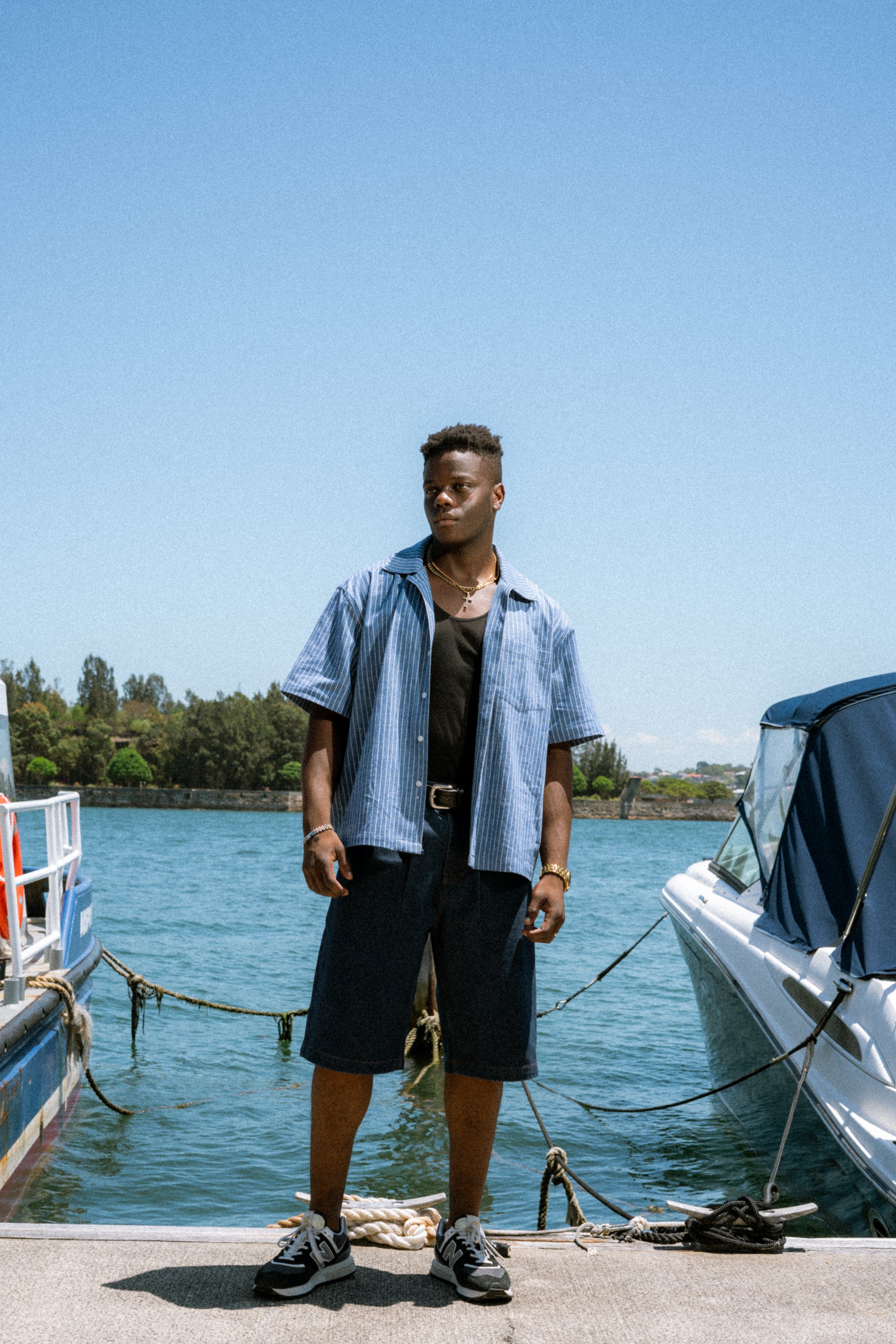 Boxy Button Up Shirt - Blue Pinstripe