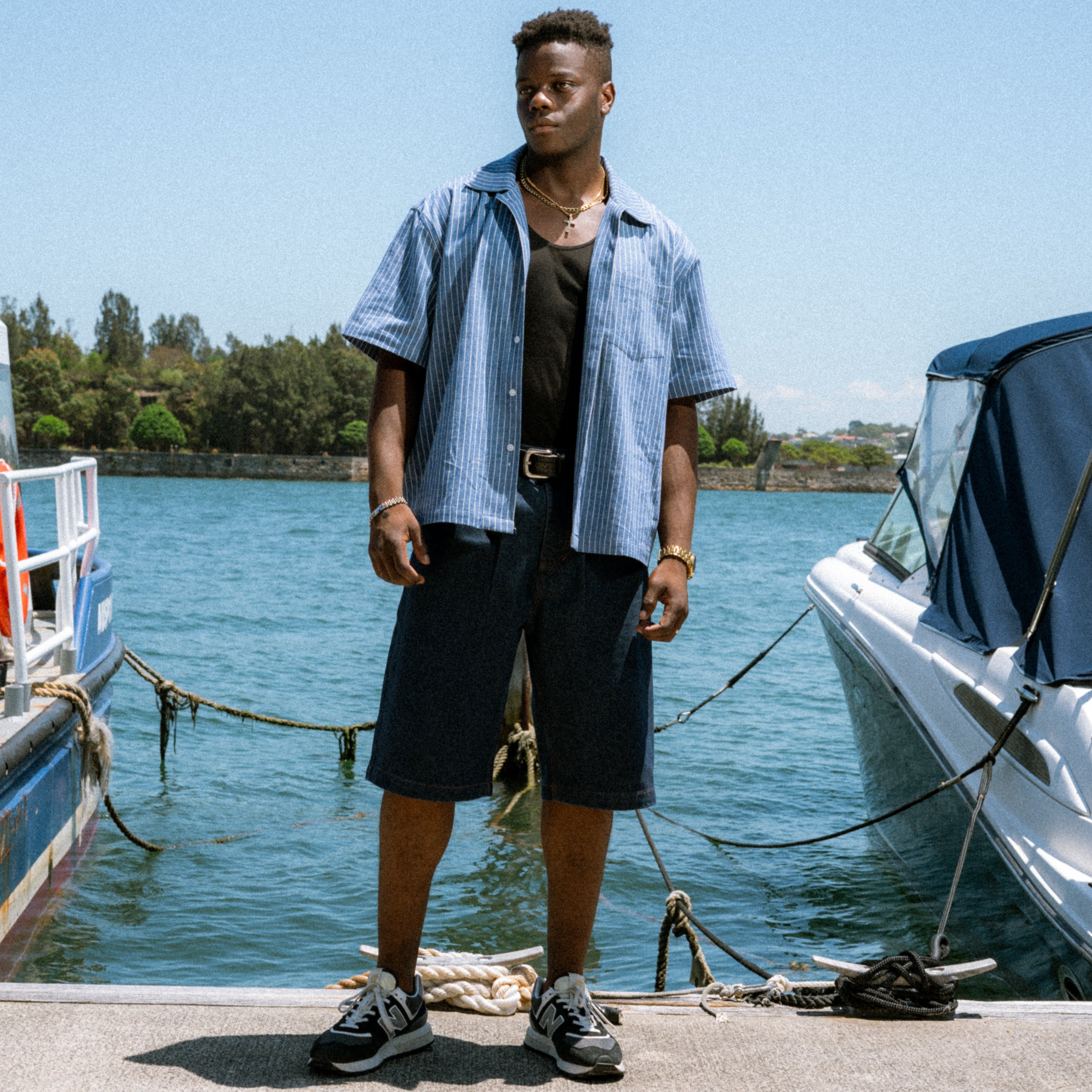 Boxy Button Up Shirt - Blue Pinstripe