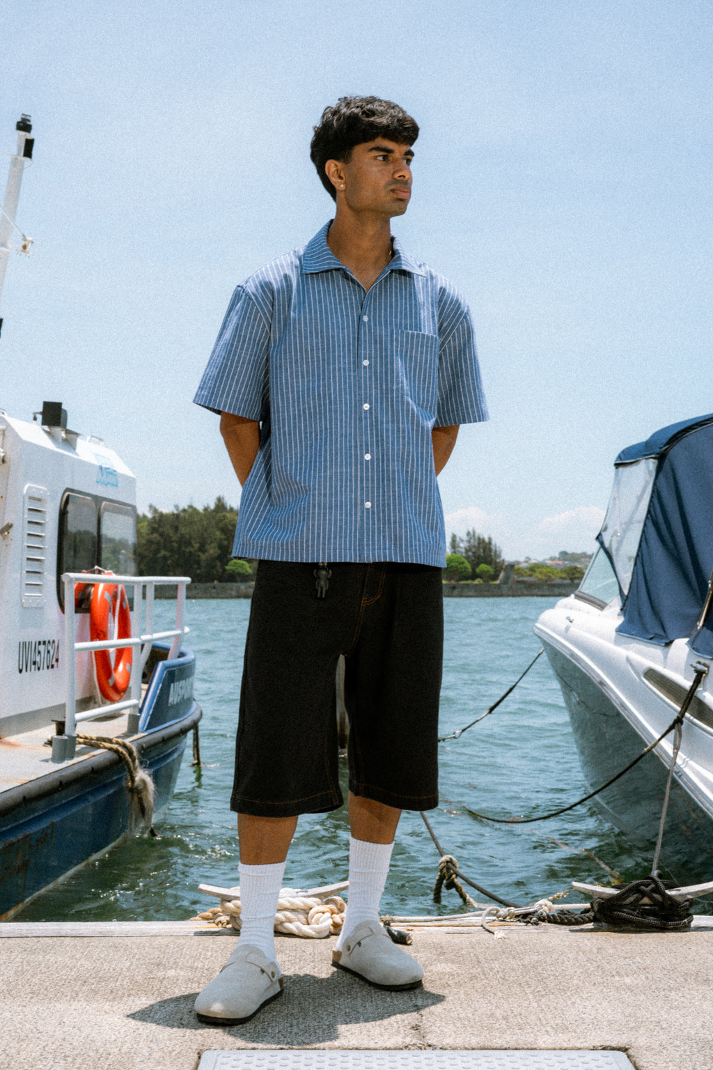 Boxy Button Up Shirt - Blue Pinstripe