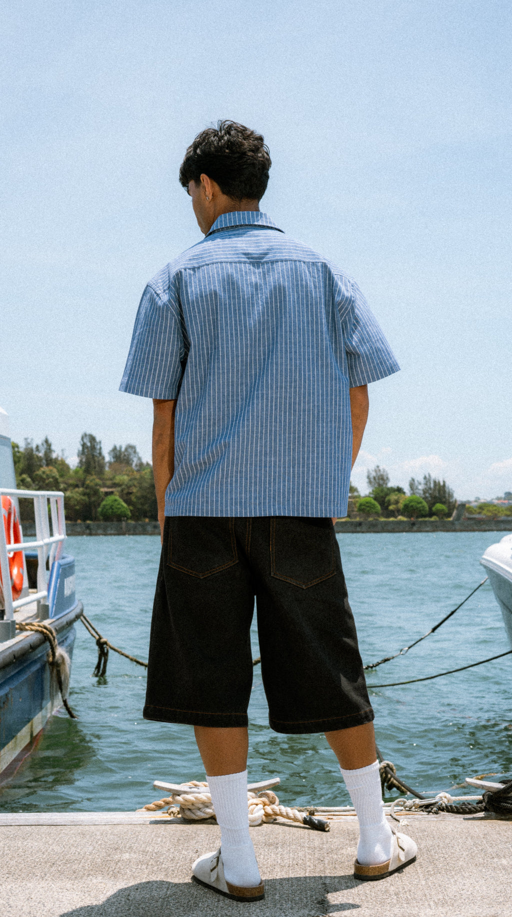 Boxy Button Up Shirt - Blue Pinstripe