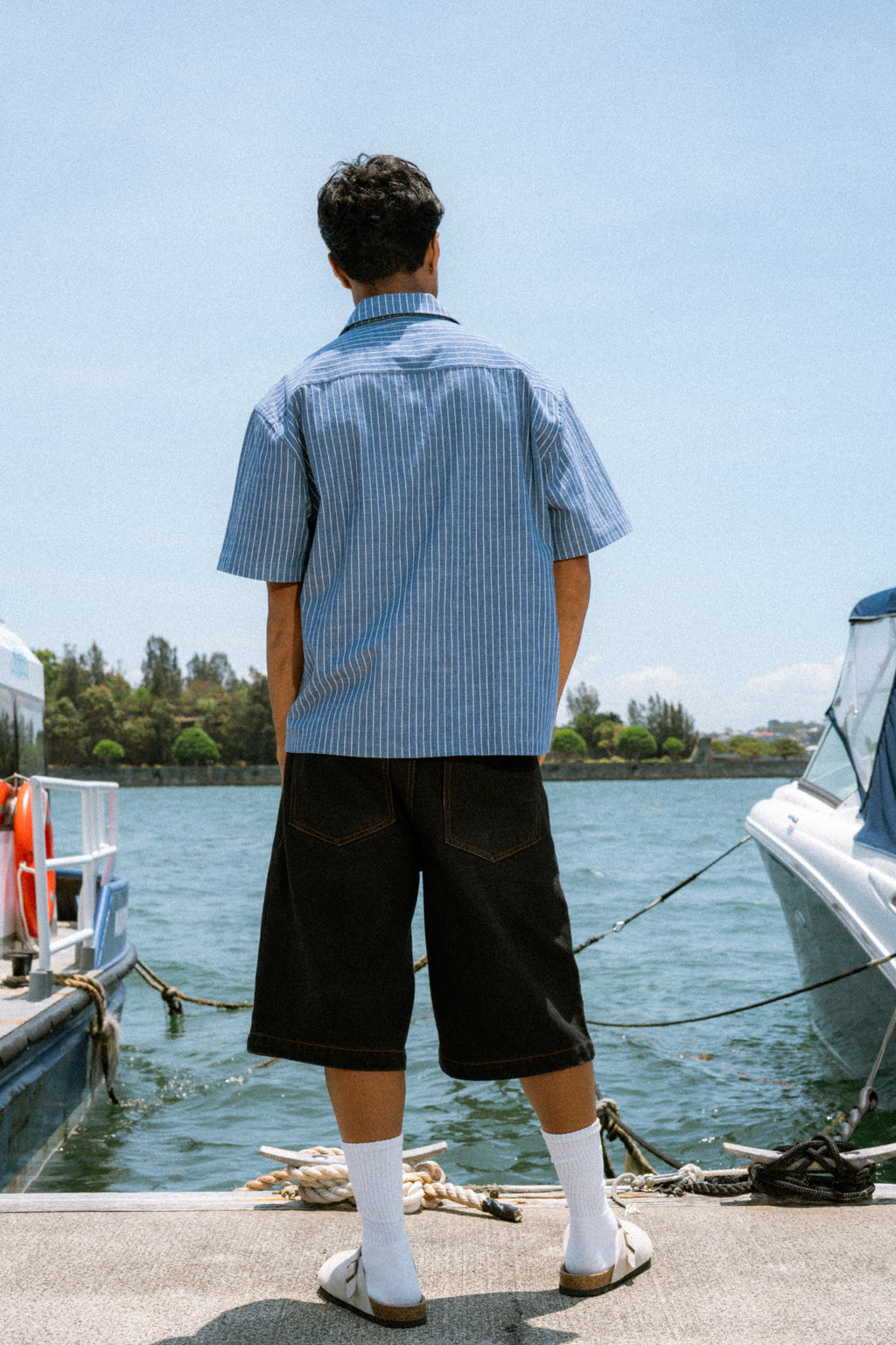 Pleated Denim Shorts - Black / Tobacco
