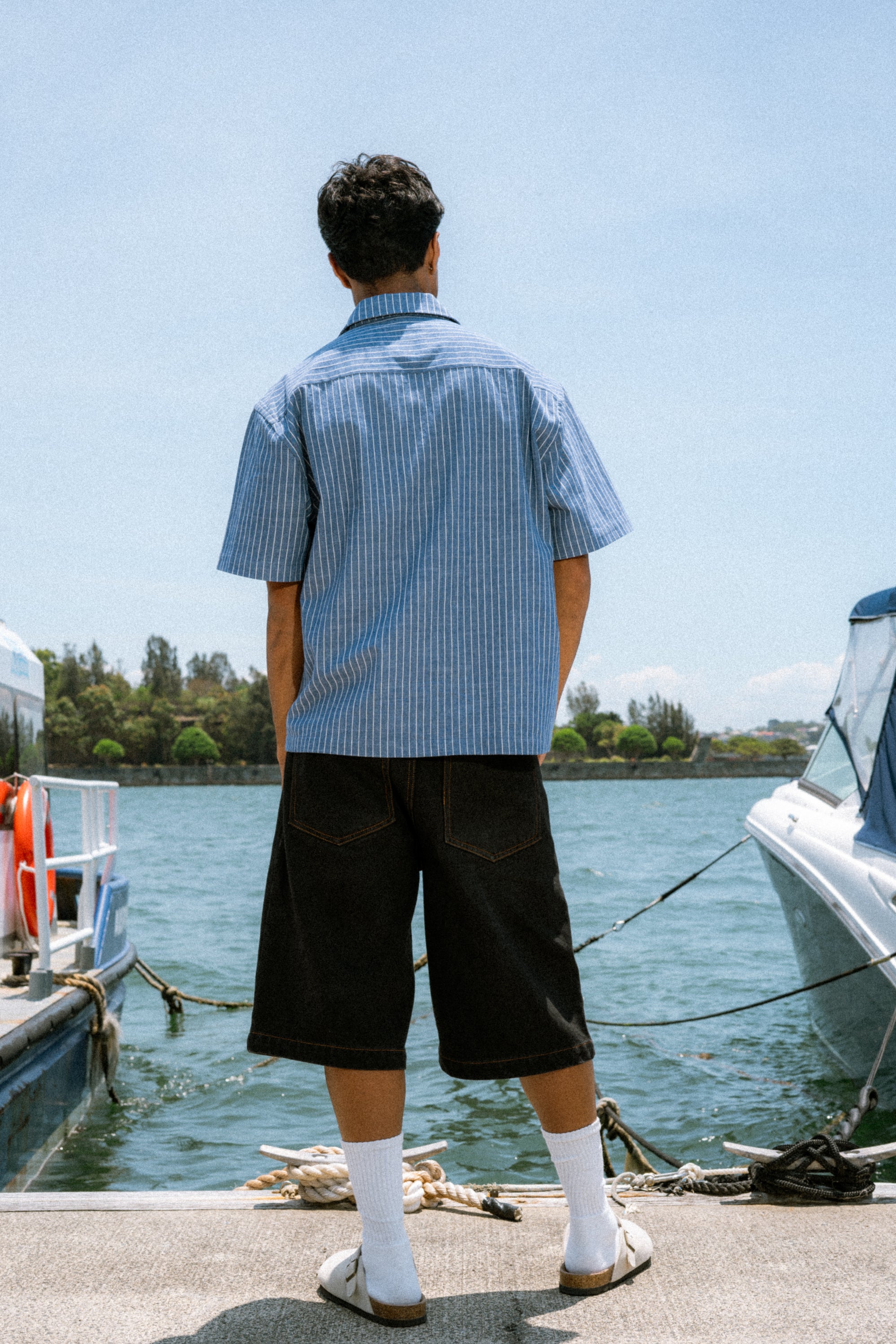 Pleated Denim Shorts - Black / Tobacco