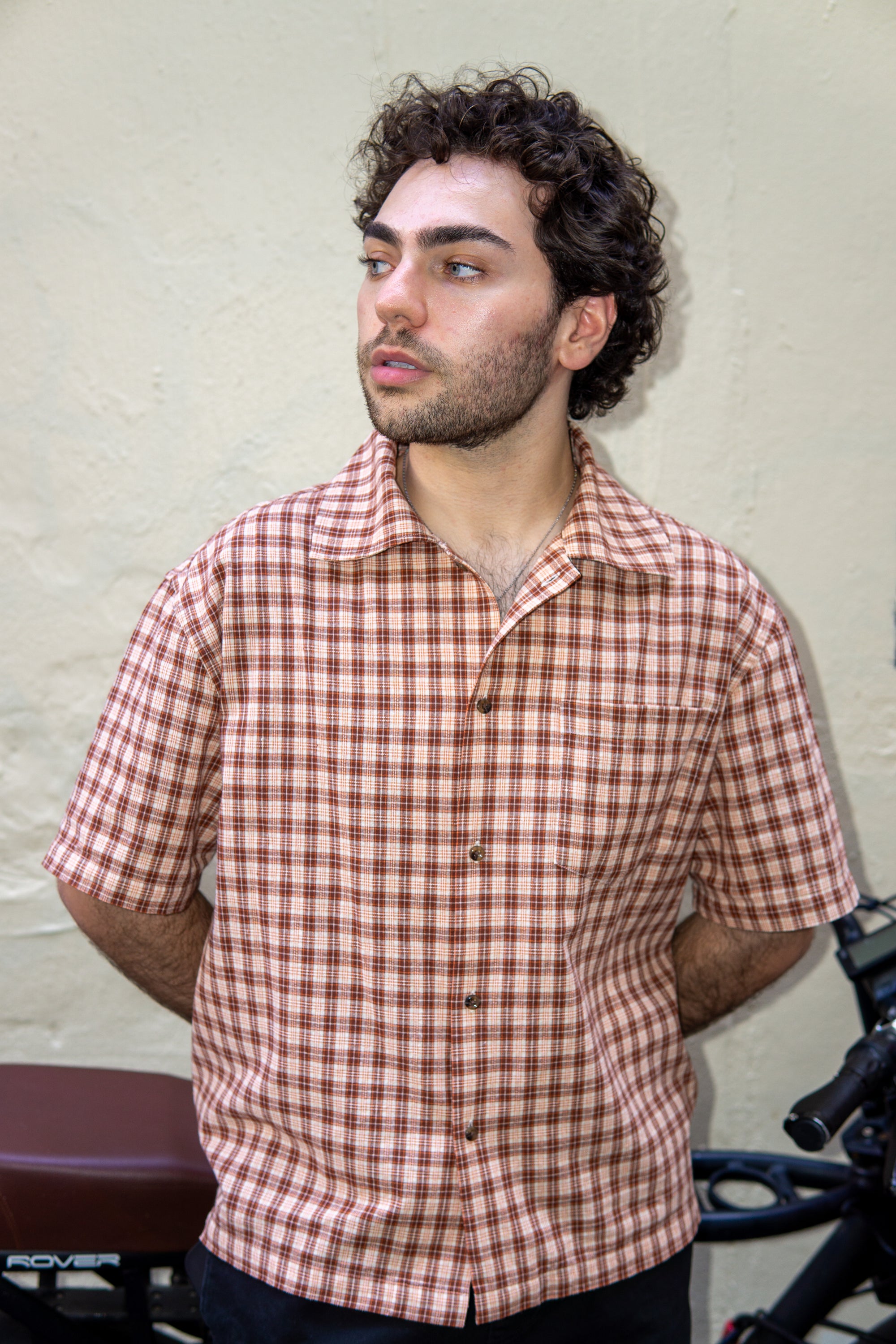 Boxy Button Up Shirt - Brown Plaid