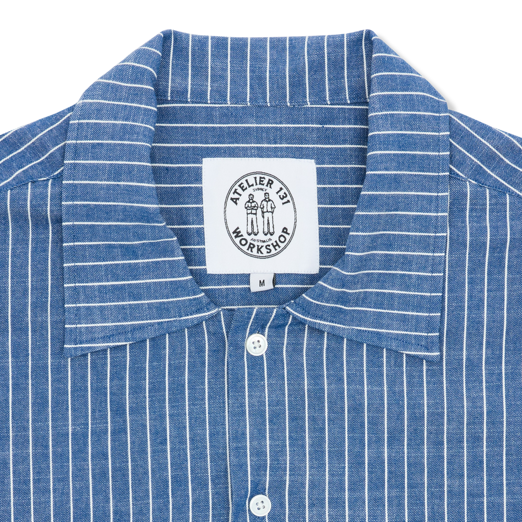 Boxy Button Up Shirt - Blue Pinstripe