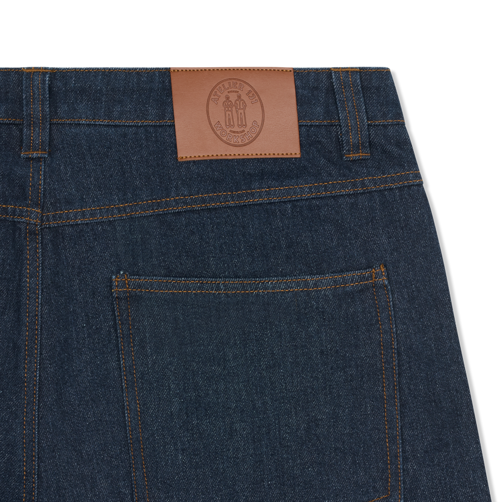 Pleated Denim Shorts - Blue / Tobacco
