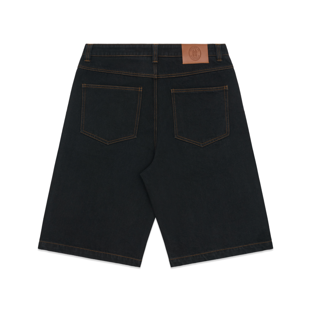 Pleated Denim Shorts - Black / Tobacco