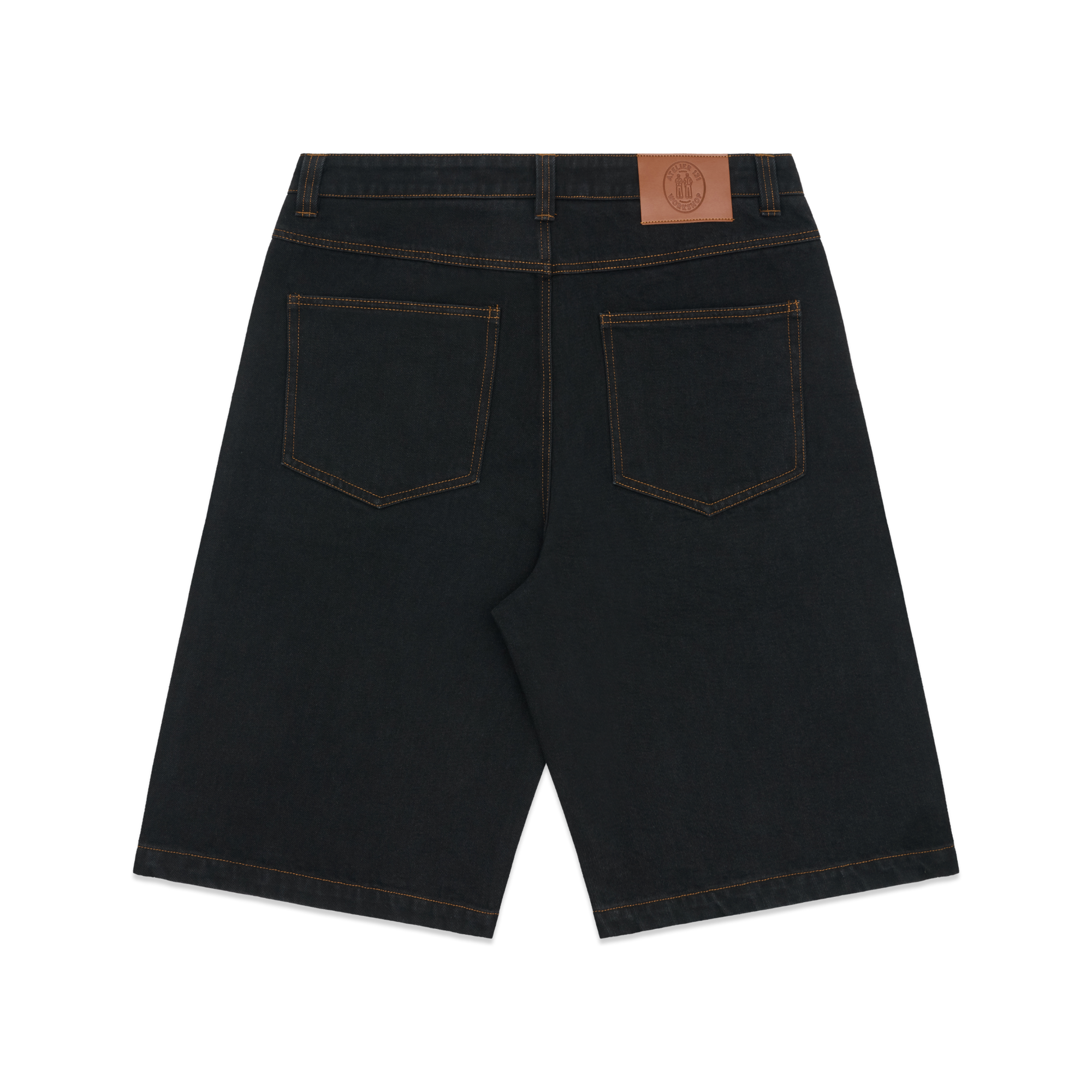 Pleated Denim Shorts - Black / Tobacco