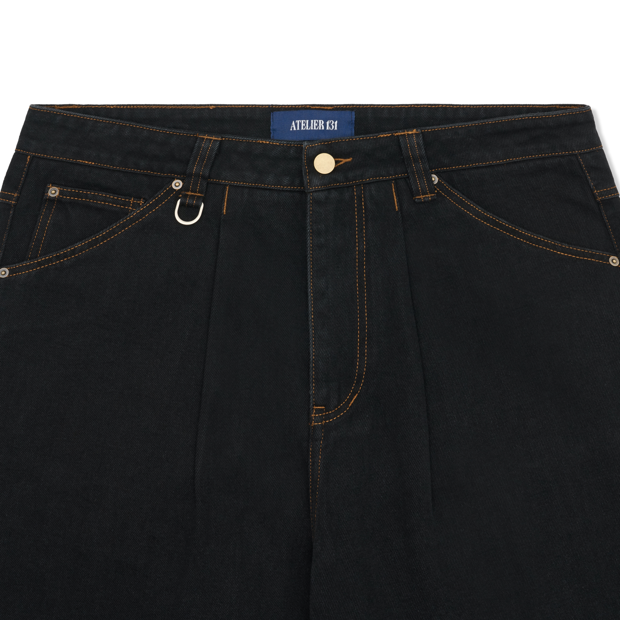 Pleated Denim Shorts - Black / Tobacco