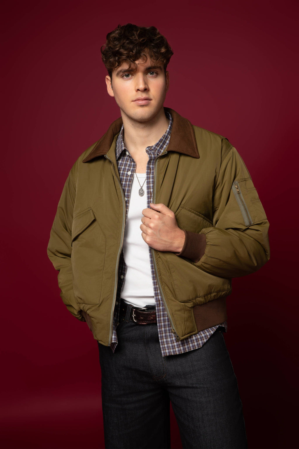 "FSJ-131" Military Bomber Jacket (Olive Drab / Chestnut)